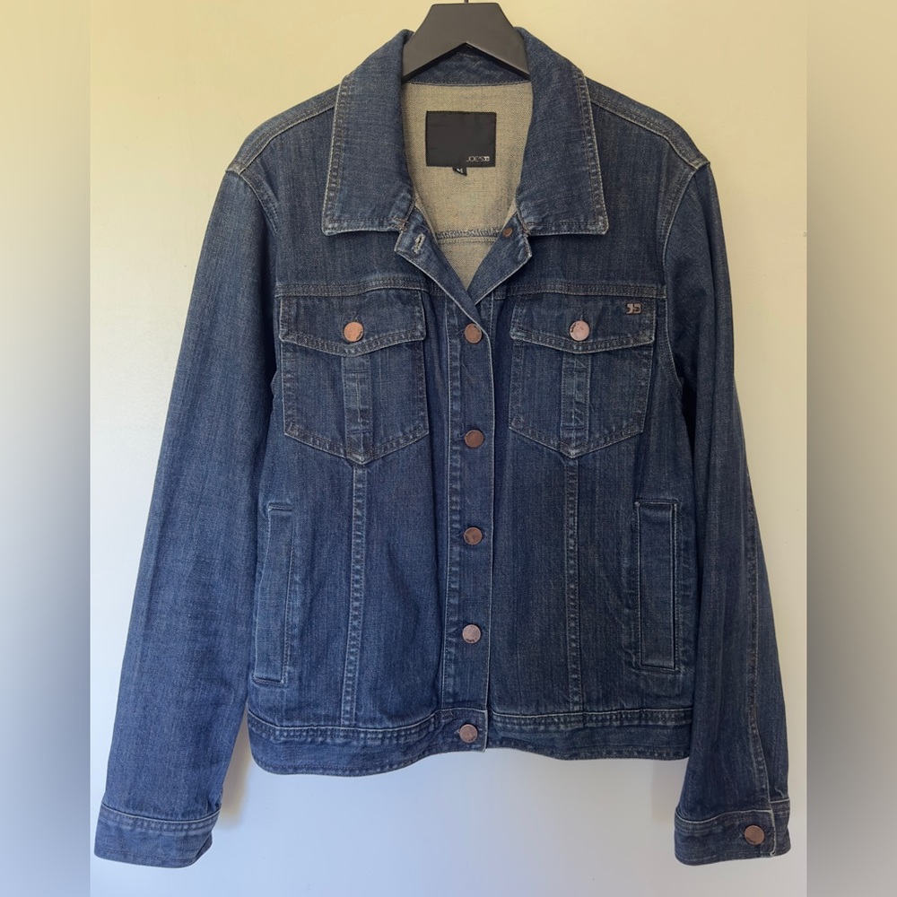 Joe's Jeans Men’s denim button closure jacket with black under hoodie. Medium